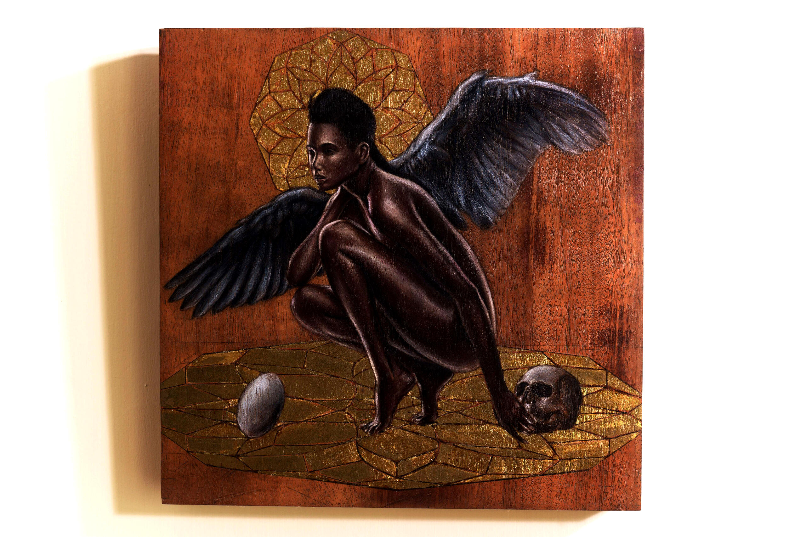 Lilith, 12 x 12 inches, mixed media on Mahogany panel