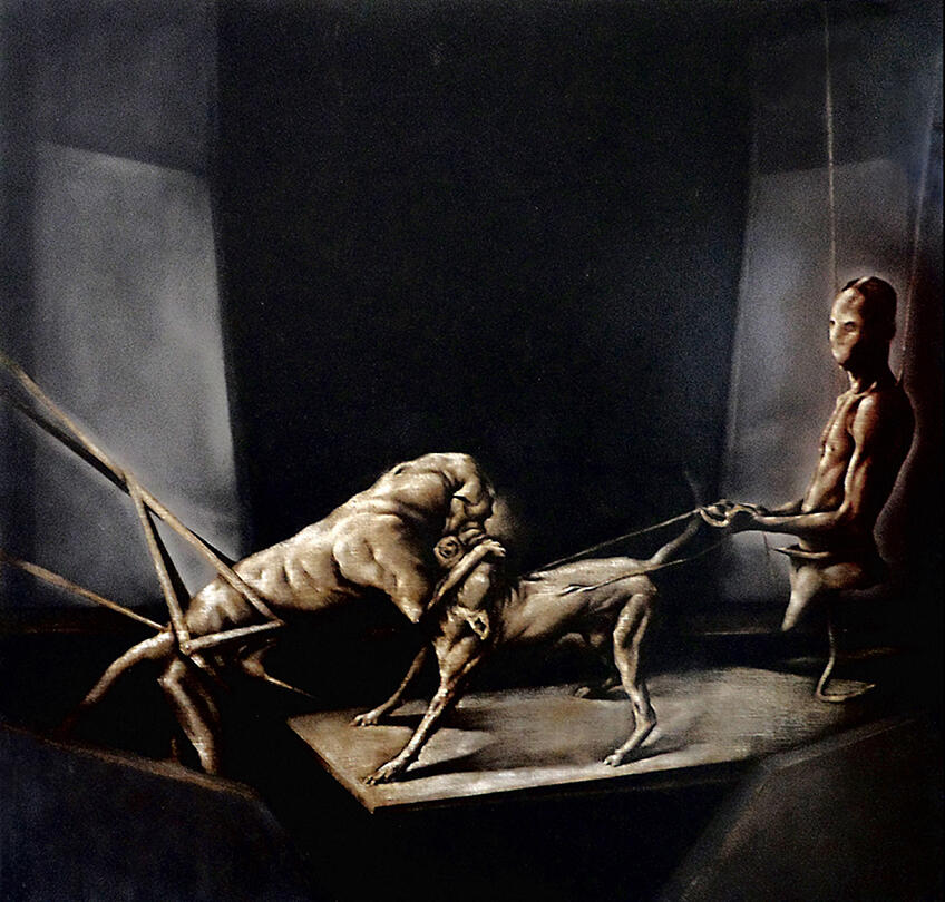Works from the shadows and reflections cycle, "Dogs", 58 x 58 inches, Private collection